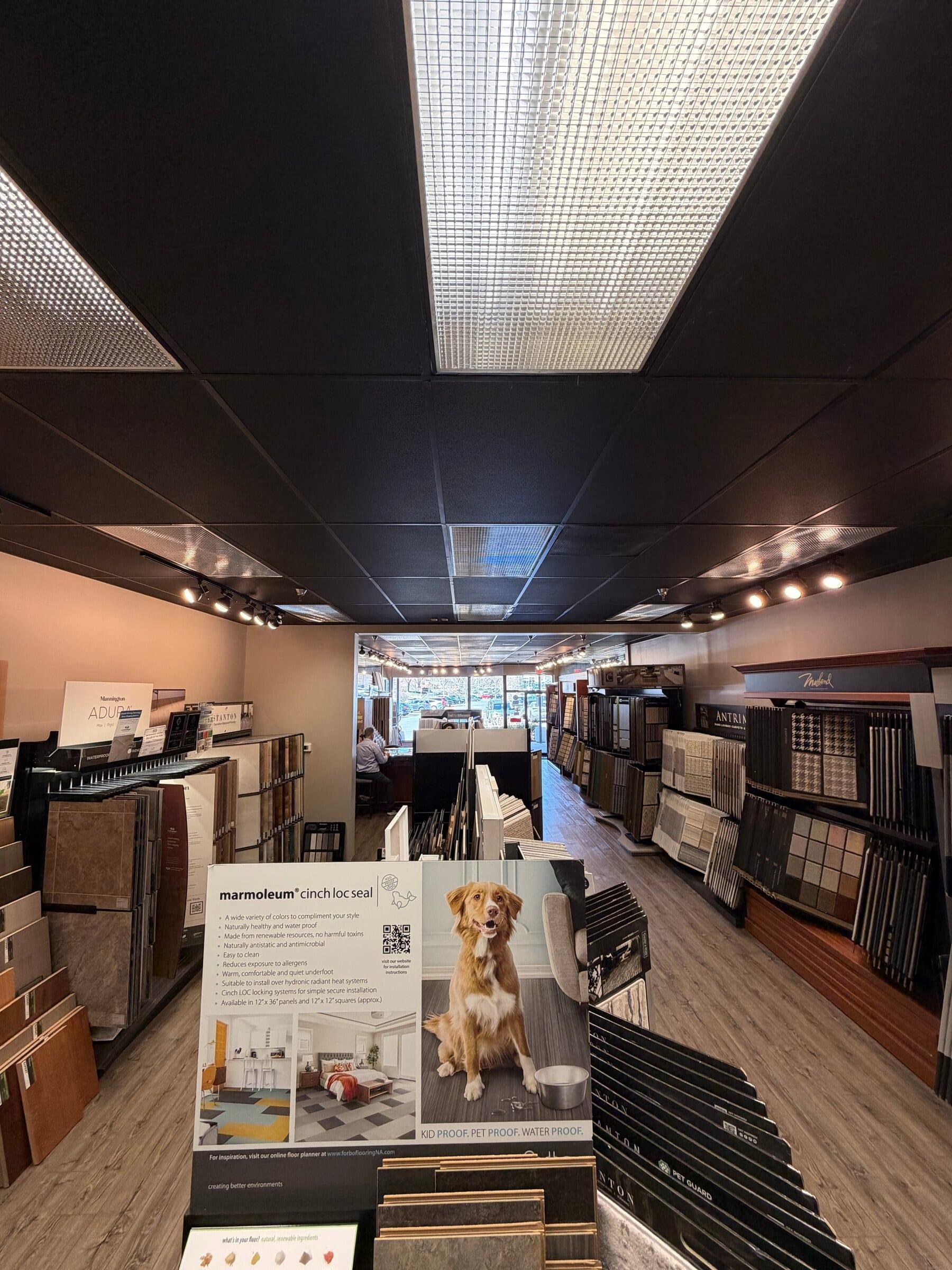 Inside the Olney showroom at Carpet & Vacuum Expo.