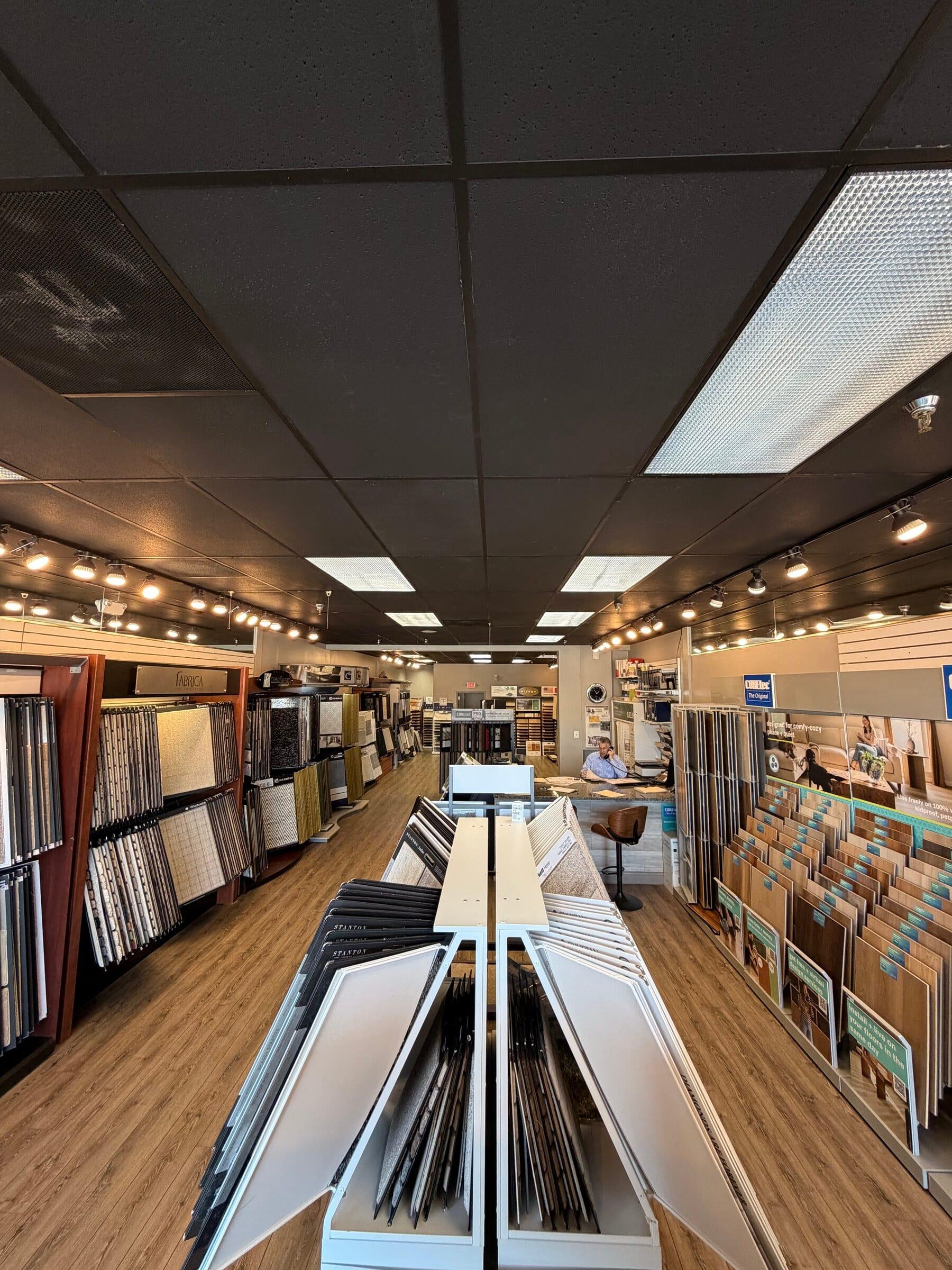 Inside the Olney showroom at Carpet & Vacuum Expo.