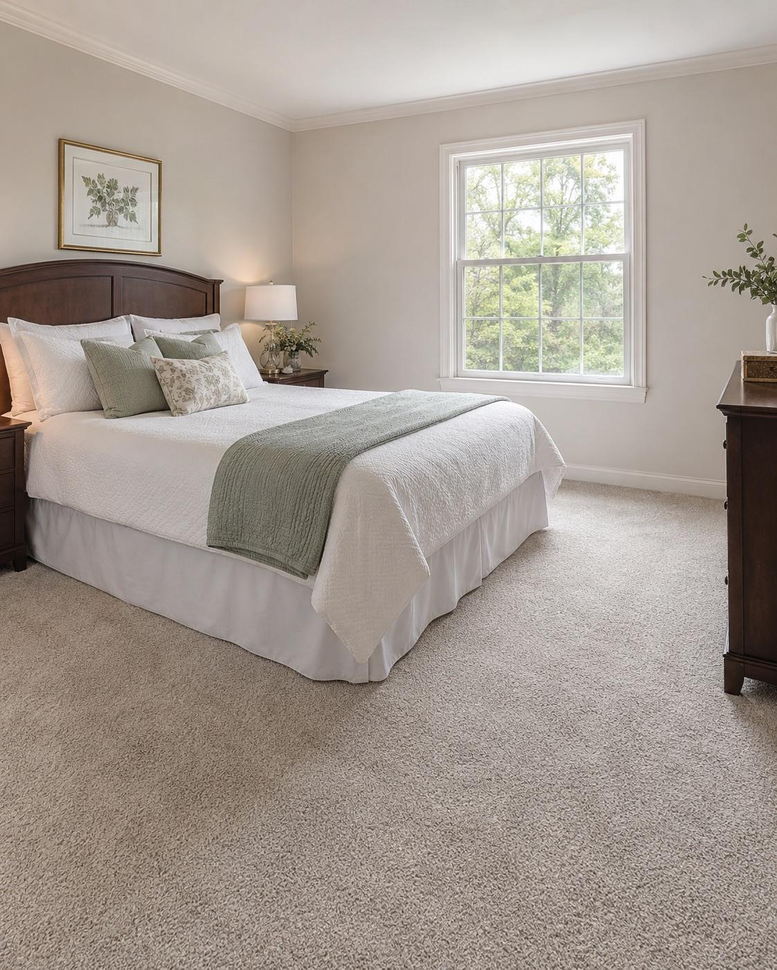 New plush carpet in an Olney colonial bedroom with a soft, neutral pile.
